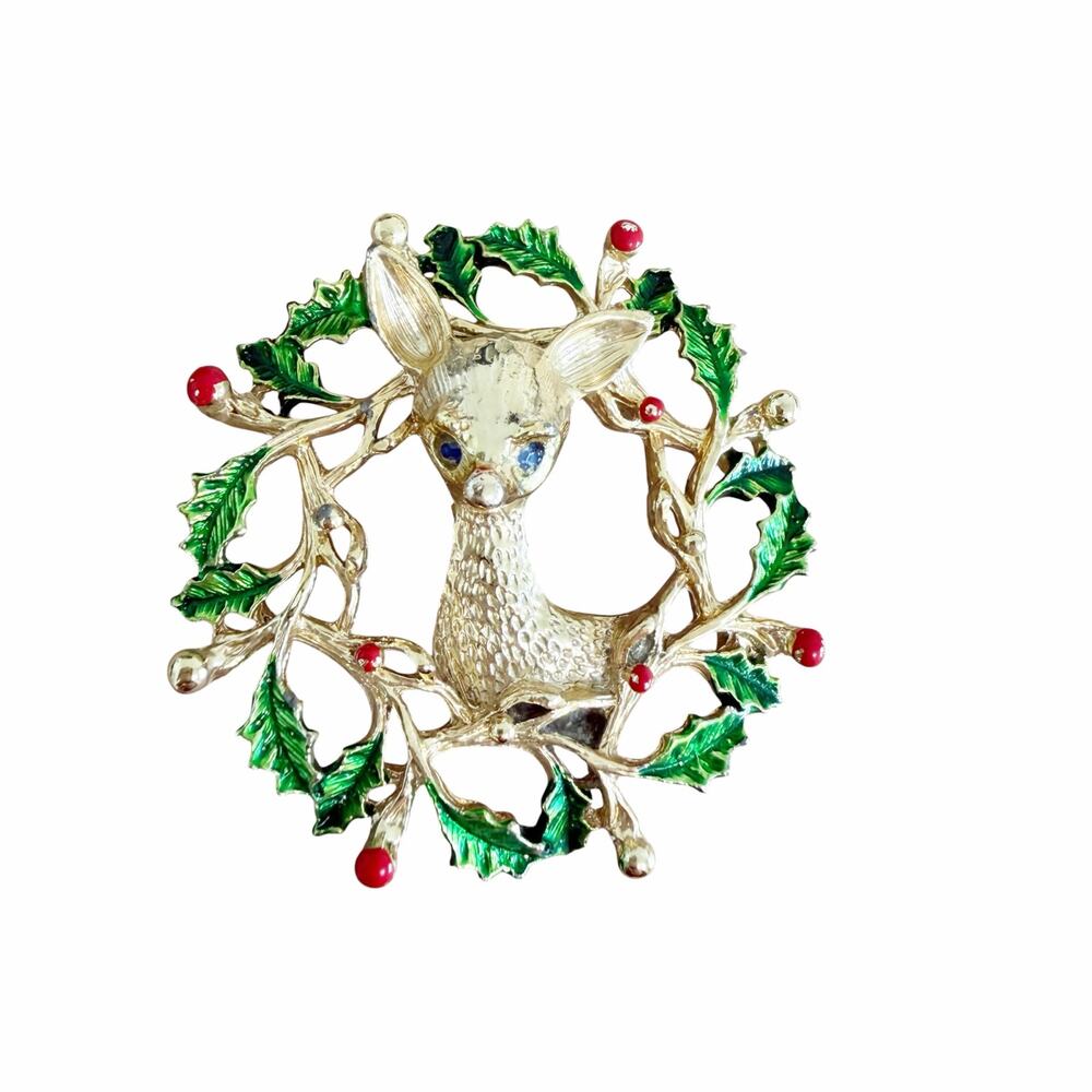 Vintage Gerrys Christmas Reindeer Wreath Brooch